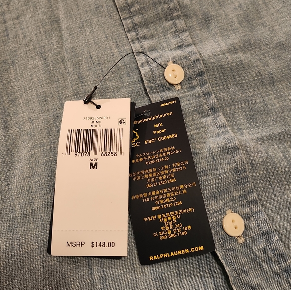 SOLD! POLO RALPH LAUREN Mens Classic-Fit Chambray Graphic Longsleeve Shirt Sz M - Picture 6 of 11